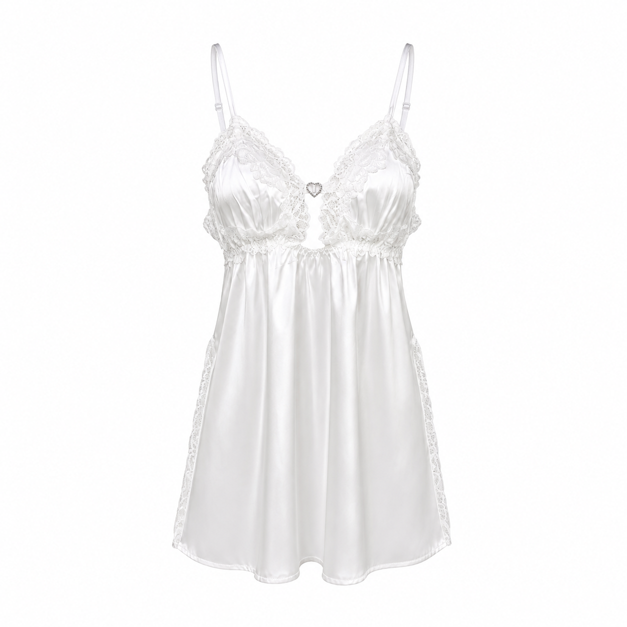MM-4014 Chloe Beyaz Yirtmacli Saten Gecelik Seti