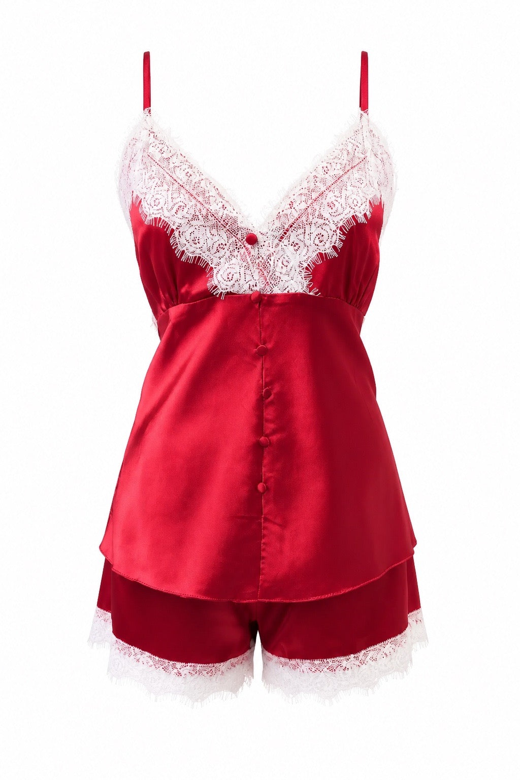 MM-6005 Bella Saten Sortlu Kirmizi Pijama Takimi
