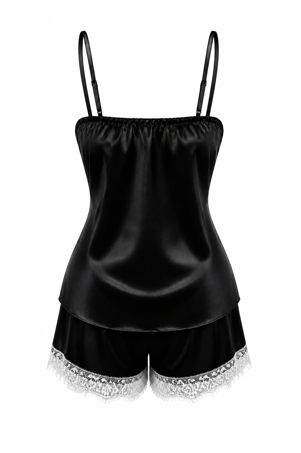 MM-6004 Bella Saten Sortlu Siyah Pijama Takimi