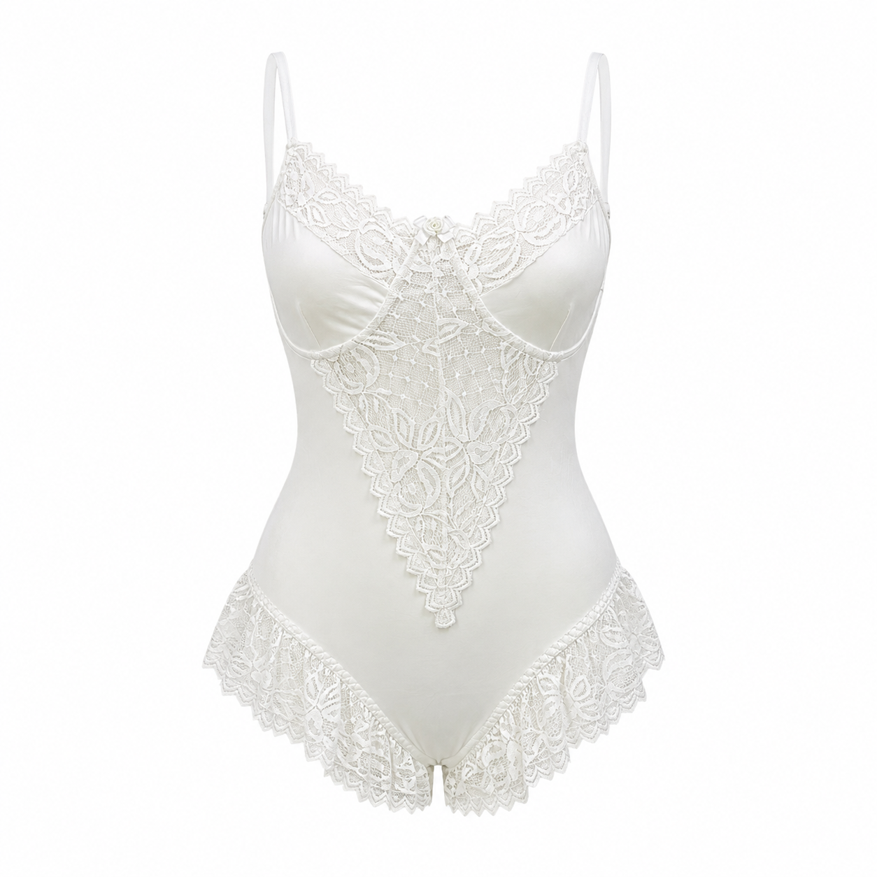 MM-1033 Beyaz Dantelli Teddy Tulum