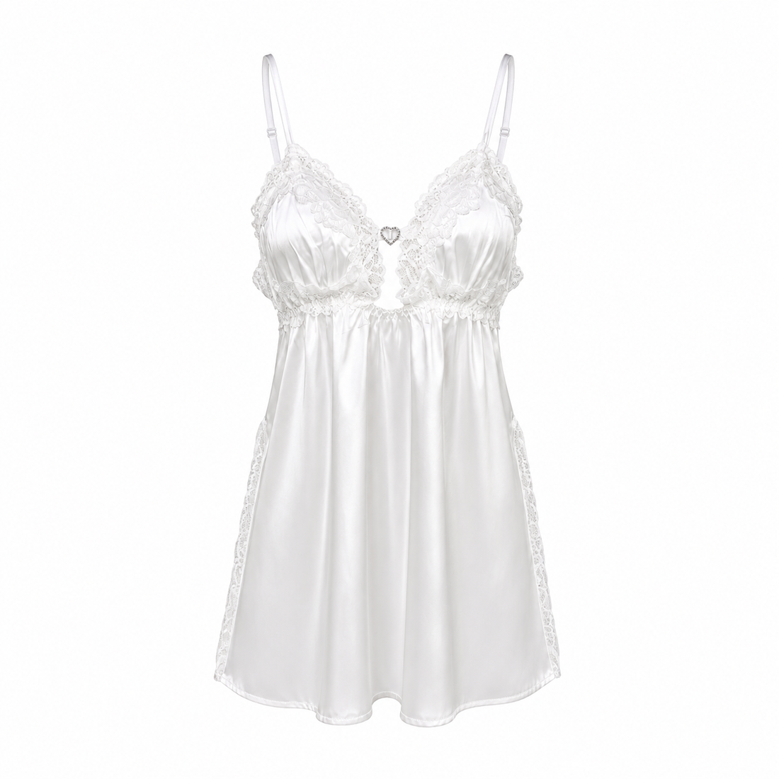 MM-4014 Chloe Beyaz Yirtmacli Saten Gecelik Seti