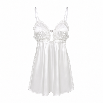 MM-4014 Chloe Beyaz Yirtmacli Saten Gecelik Seti