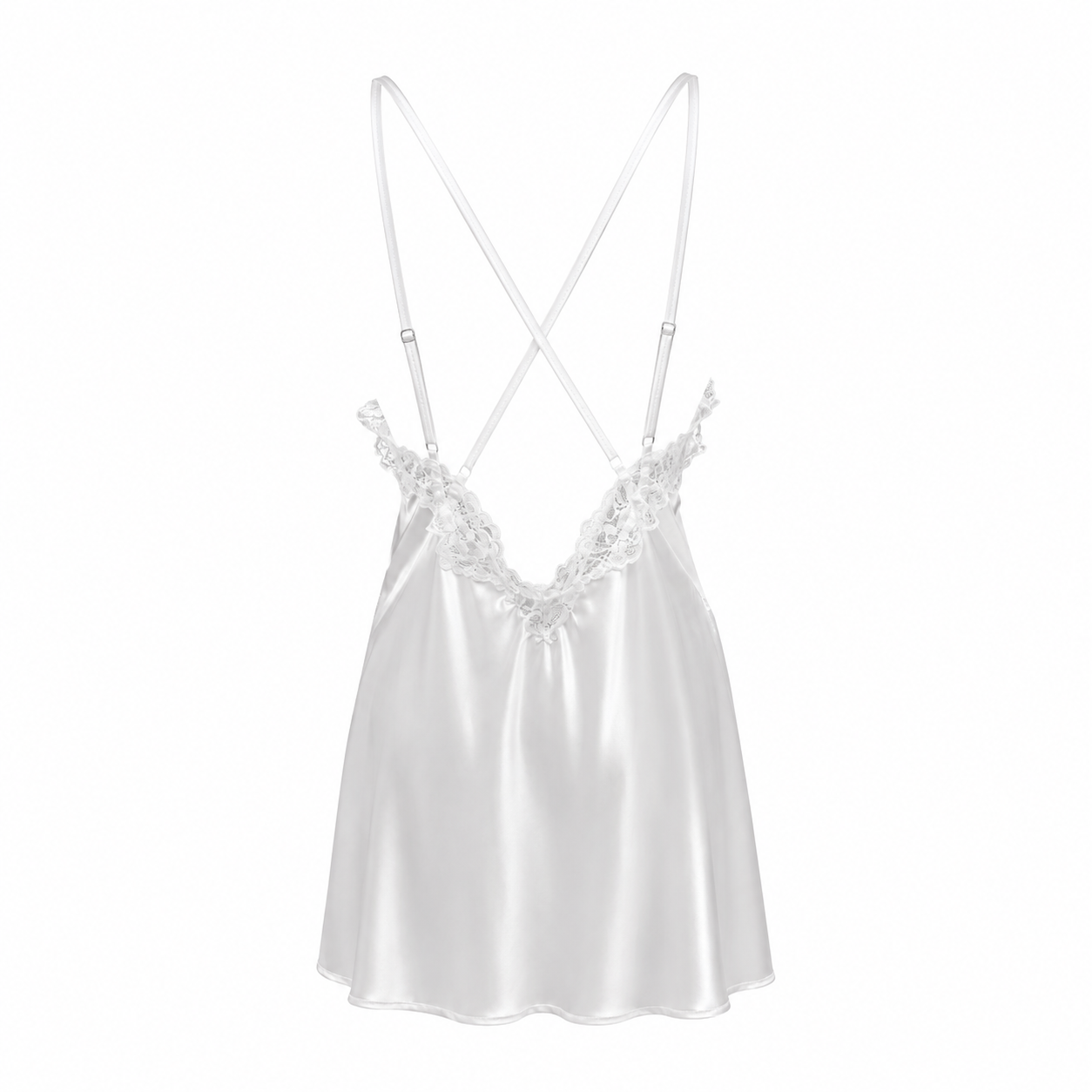 MM-4014 Chloe Beyaz Yirtmacli Saten Gecelik Seti