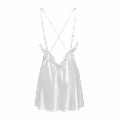 MM-4014 Chloe Beyaz Yirtmacli Saten Gecelik Seti