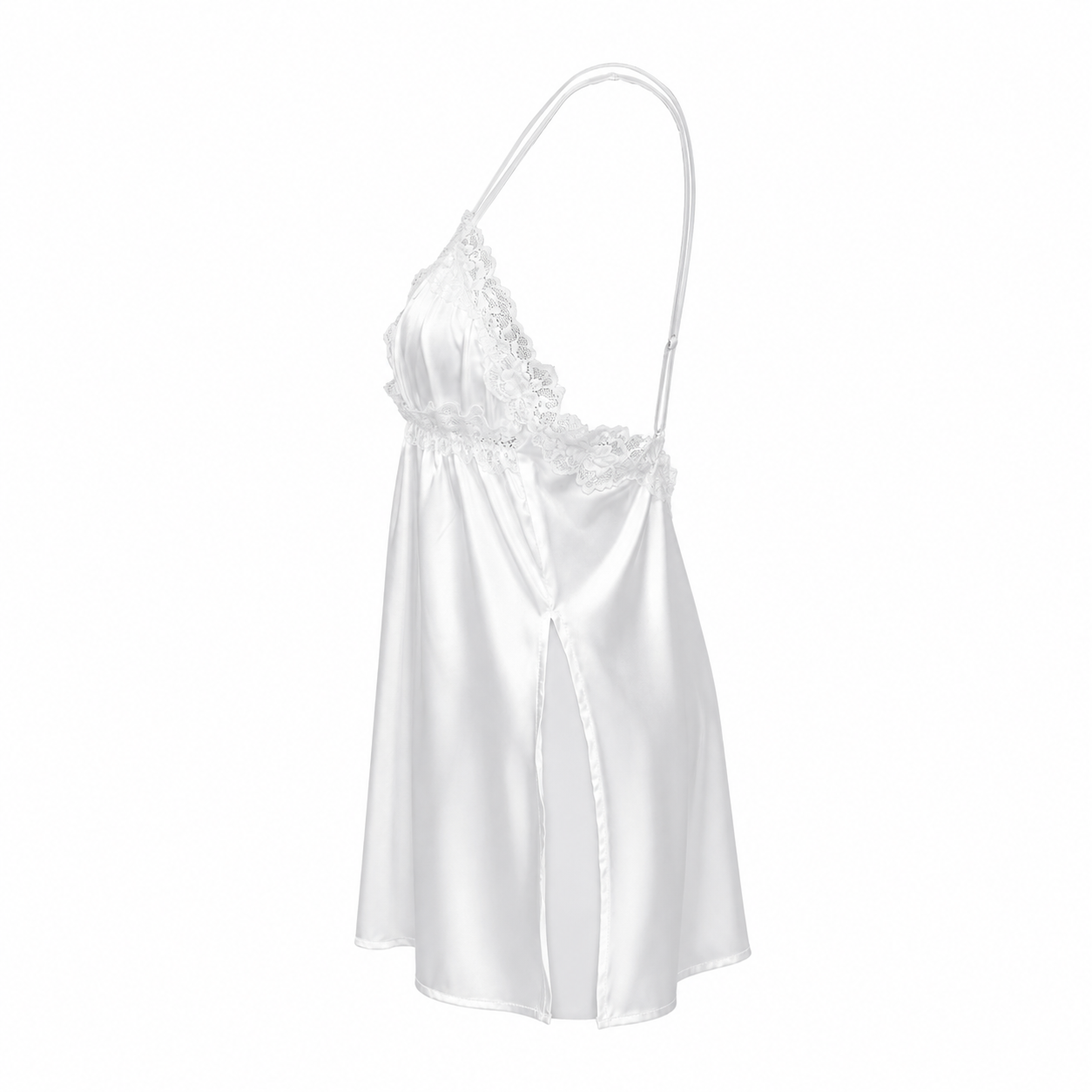 MM-4014 Chloe Beyaz Yirtmacli Saten Gecelik Seti