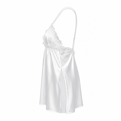 MM-4014 Chloe Beyaz Yirtmacli Saten Gecelik Seti