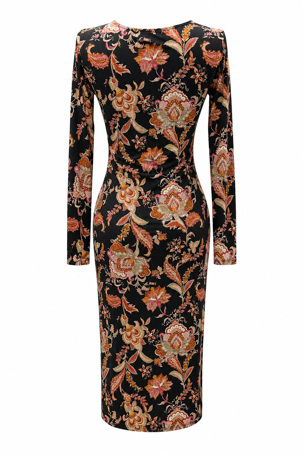 MM-5001 Gogus Dekolteli Floral Midi Elbise