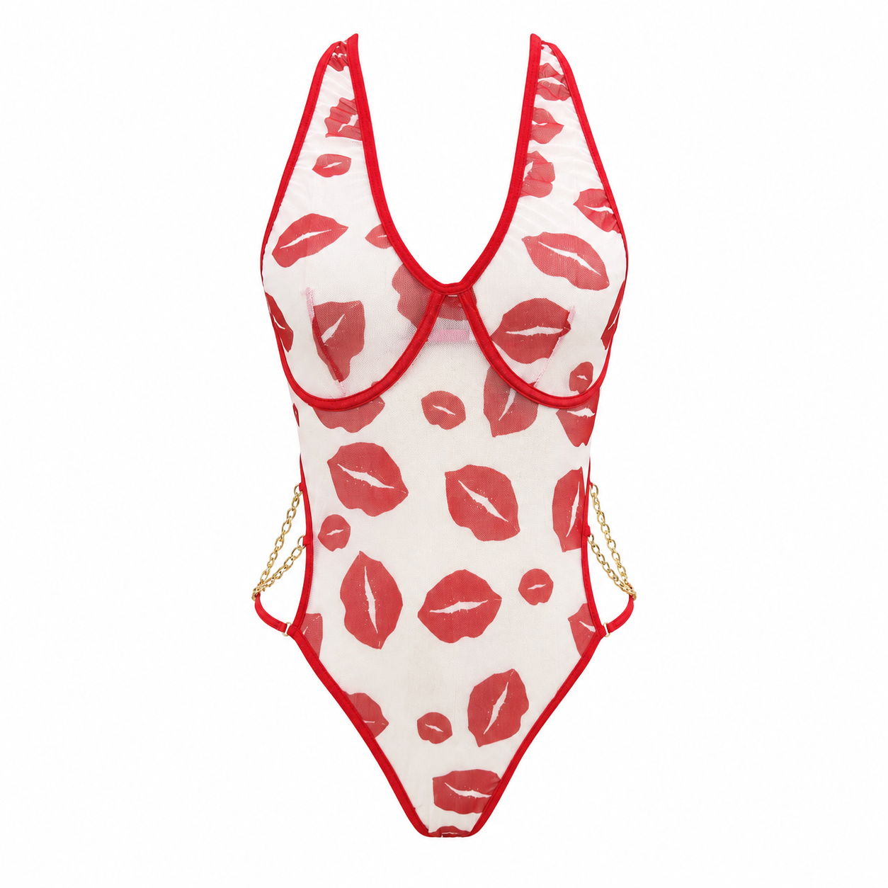 MM-1035 Kissy Lips Baskili Erotik Bodysuit