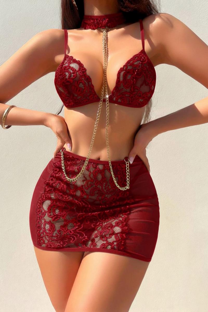 MM-1009 Bordo Zincir Choker Erotik Takim