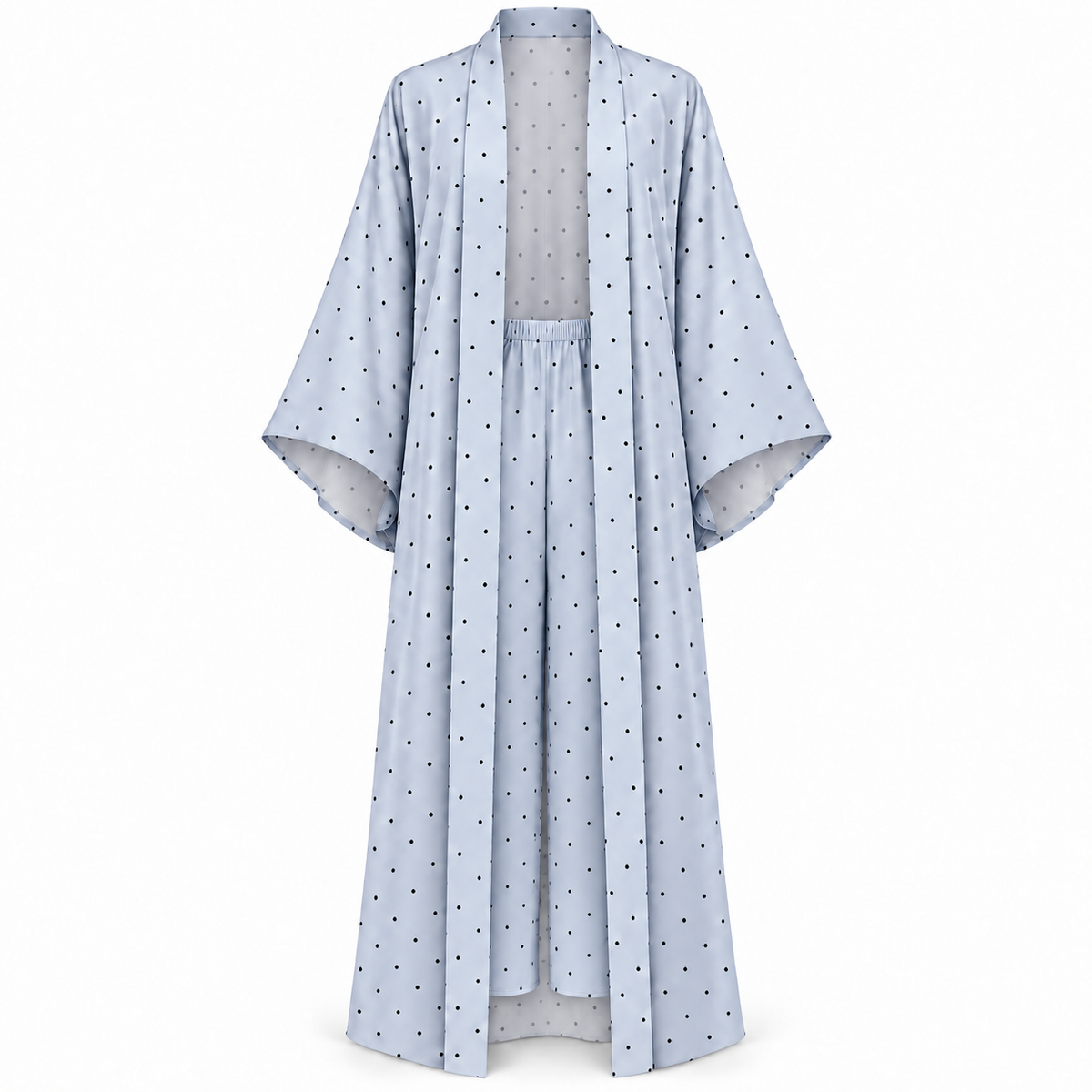 MM-6040 Oslo Mavi Puantiye Sabahlik ve Pijama Takimi
