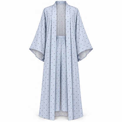 MM-6040 Oslo Mavi Puantiye Sabahlik ve Pijama Takimi