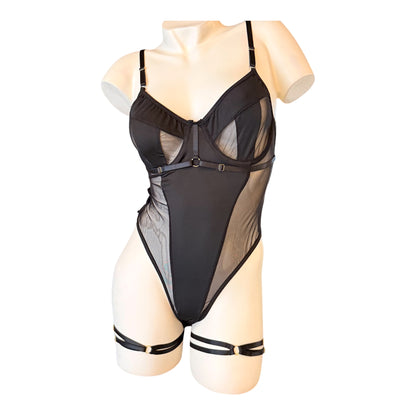 MM-1037 Bant Detayli Transparan Bodysuit Seti