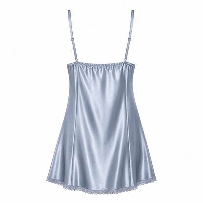 MM-4012 Hailey Gri Mini Saten Gecelik