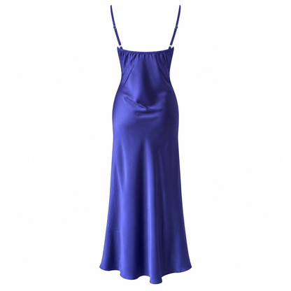 MM-4037 Beverly Saks Mavi Maksi Saten Gecelik