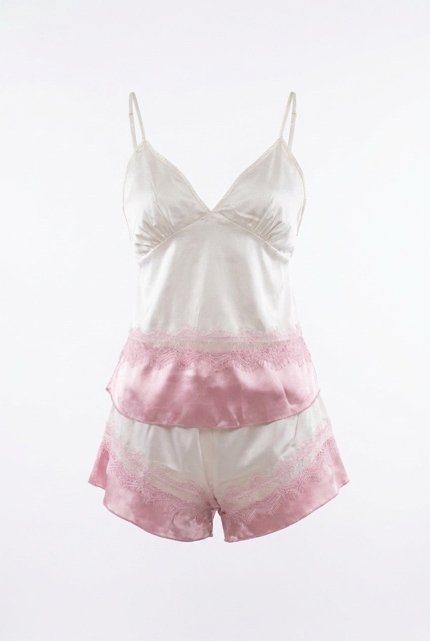 MM-6009 Mica Saten Sortlu Pudra Pijama Takimi
