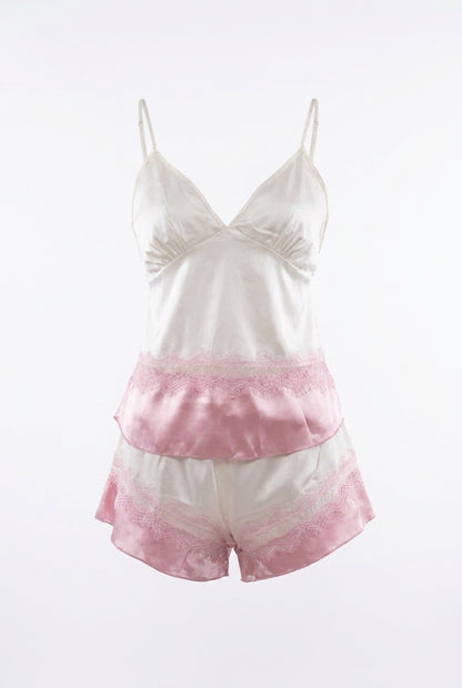 MM-6009 Mica Saten Sortlu Pudra Pijama Takimi