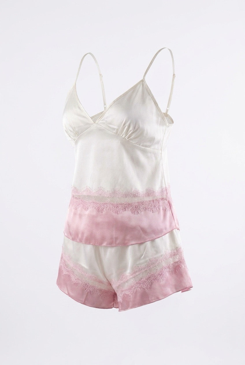 MM-6009 Mica Saten Sortlu Pudra Pijama Takimi
