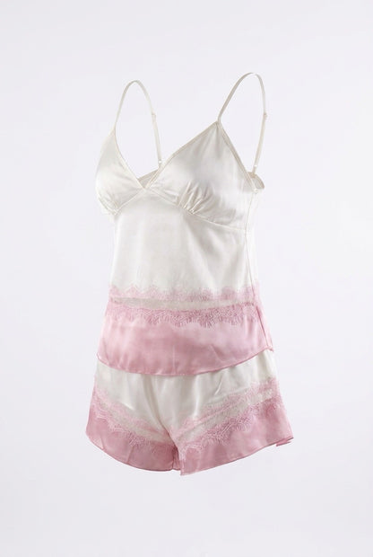 MM-6009 Mica Saten Sortlu Pudra Pijama Takimi
