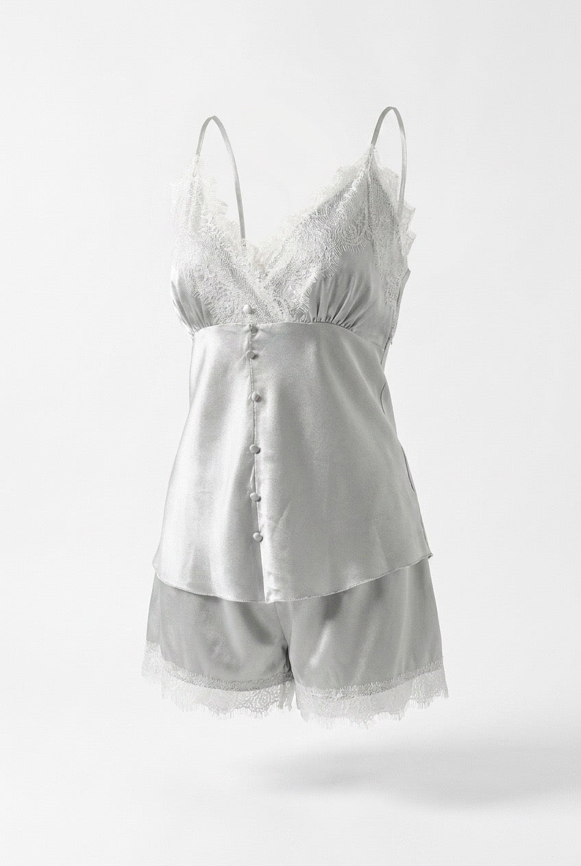 MM-6007 Bella Saten Sortlu Mint Pijama Takimi