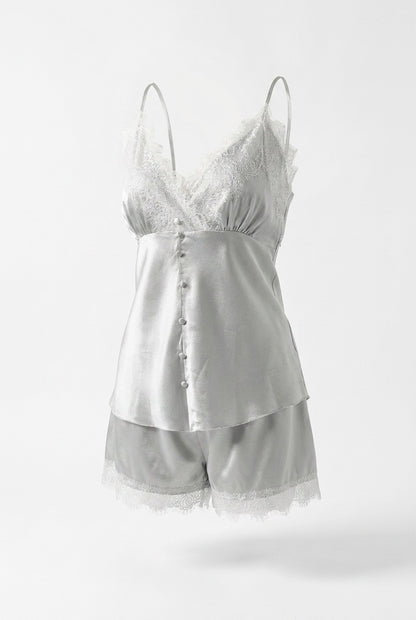 MM-6007 Bella Saten Sortlu Mint Pijama Takimi