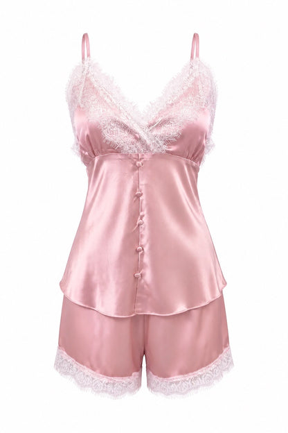 MM-6006 Bella Saten Sortlu Rose Pijama Takimi