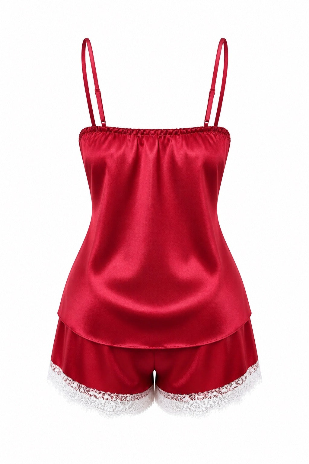 MM-6005 Bella Saten Sortlu Kirmizi Pijama Takimi