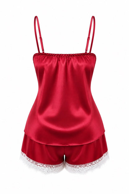 MM-6005 Bella Saten Sortlu Kirmizi Pijama Takimi