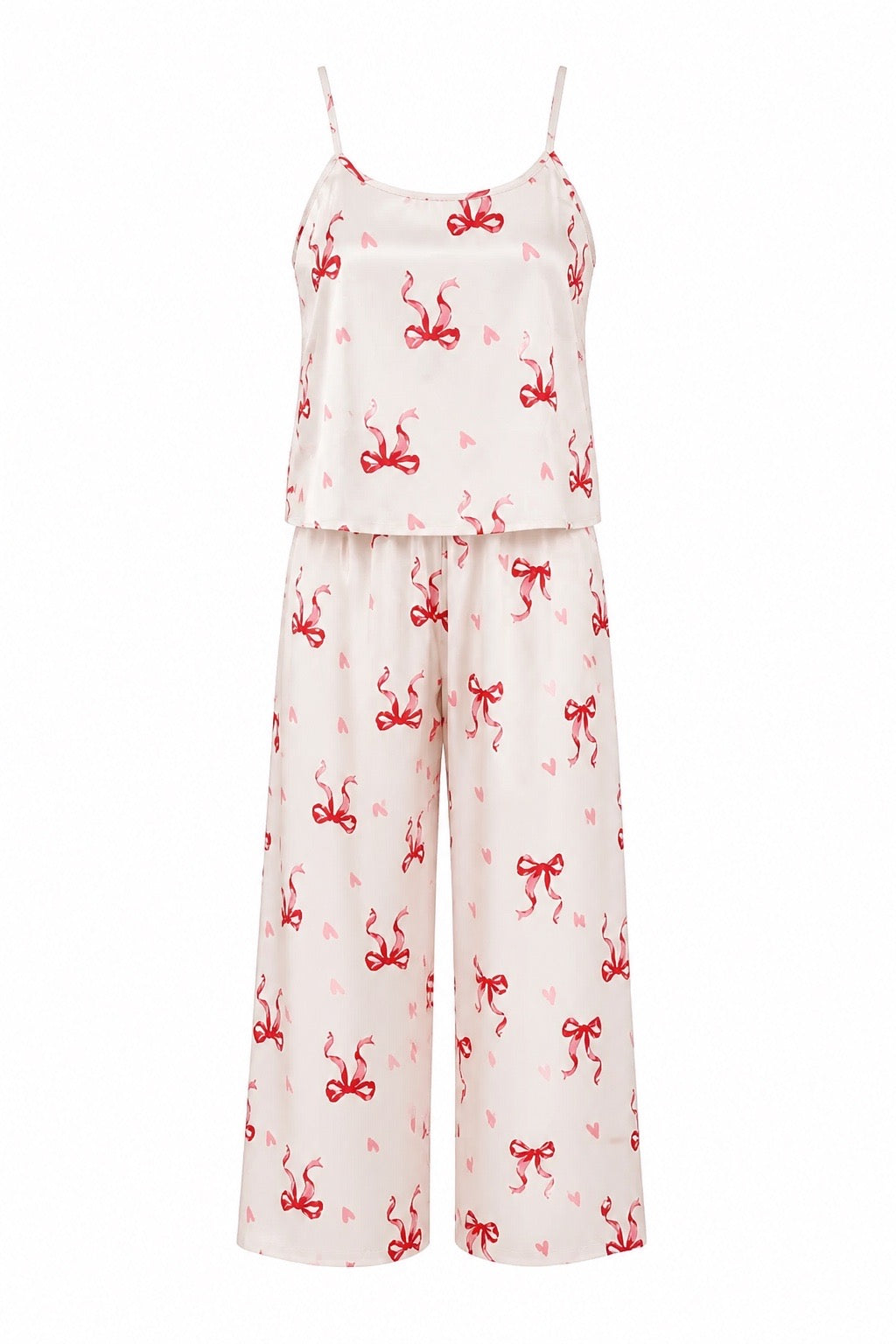 MM-6002 Pinky Bow Beyaz Saten Pijama Takimi