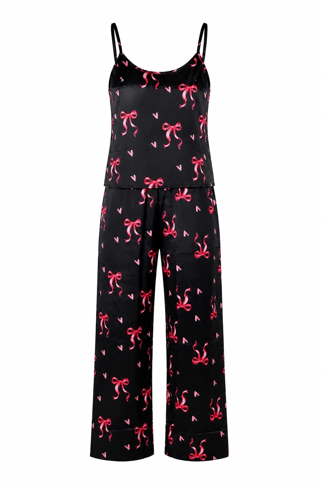 MM-6003 Pinky Bow Siyah Saten Pijama Takimi