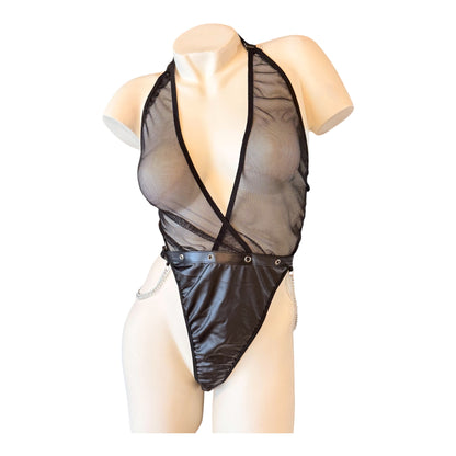 MM-1036 Zincir Detayli Derili Bodysuit