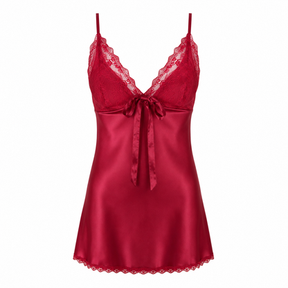 MM-4008- Hailey Bordo Mini Saten Gecelik