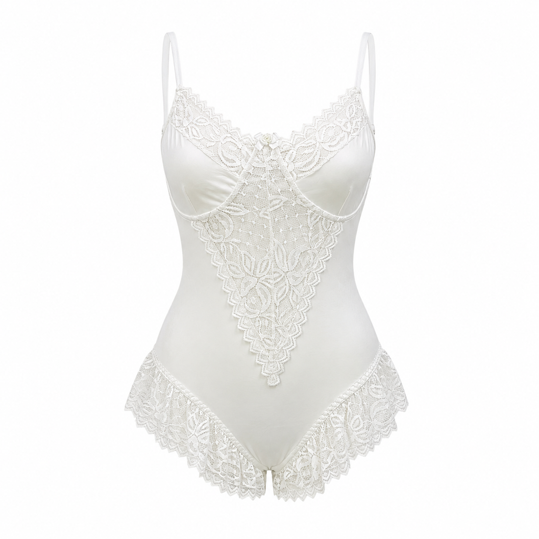 MM-1033 Beyaz Dantelli Teddy Tulum