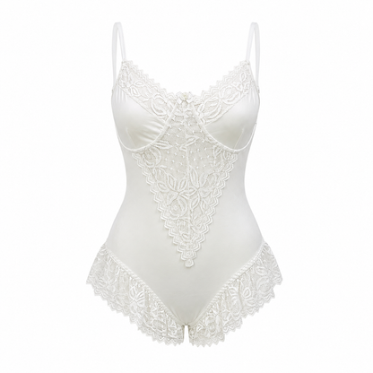 MM-1033 Beyaz Dantelli Teddy Tulum